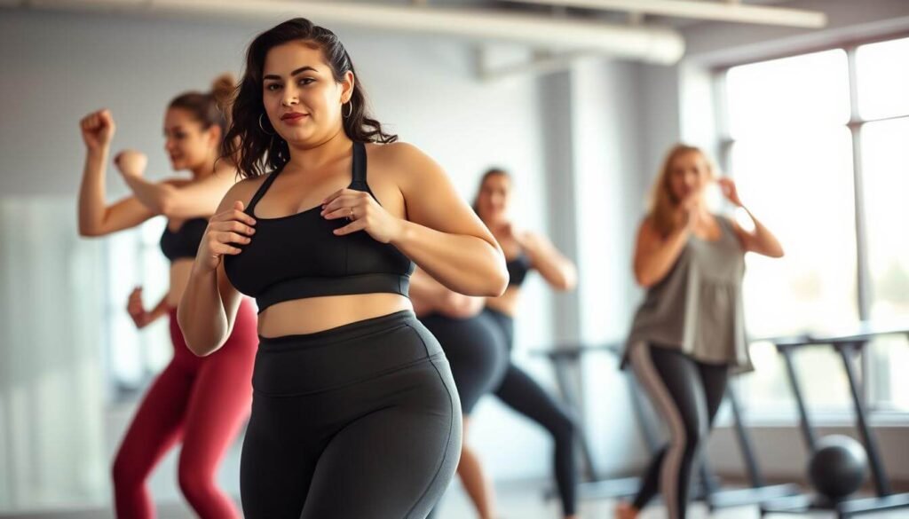 Mulher plus size teinando com rolpa top qualida.