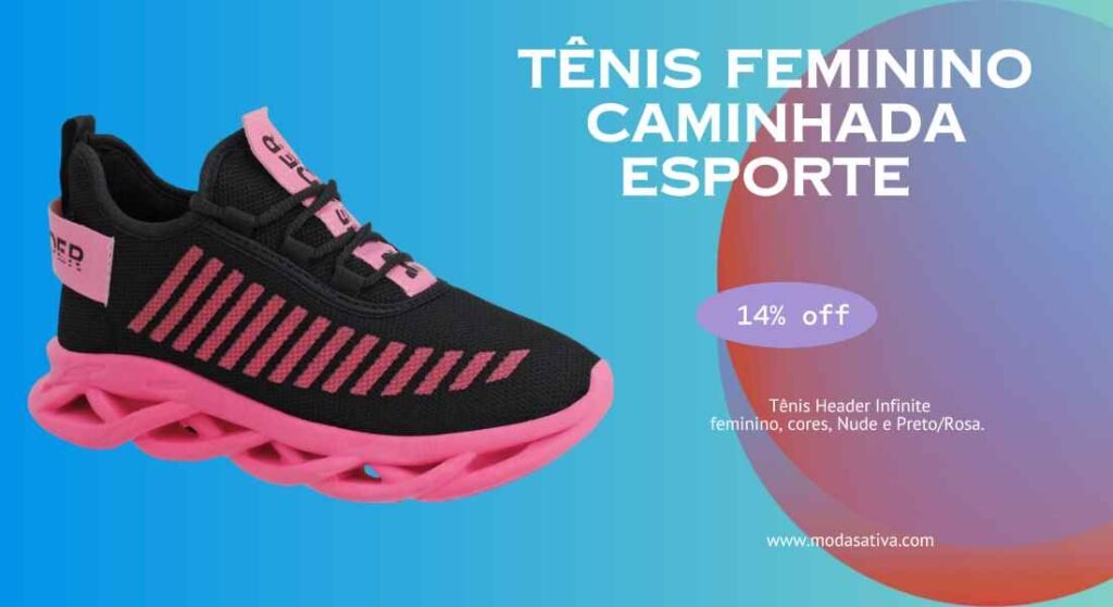 Modelo de Tênis Feminino Header Infinite Confortável Caminhada Esporte Lançamento