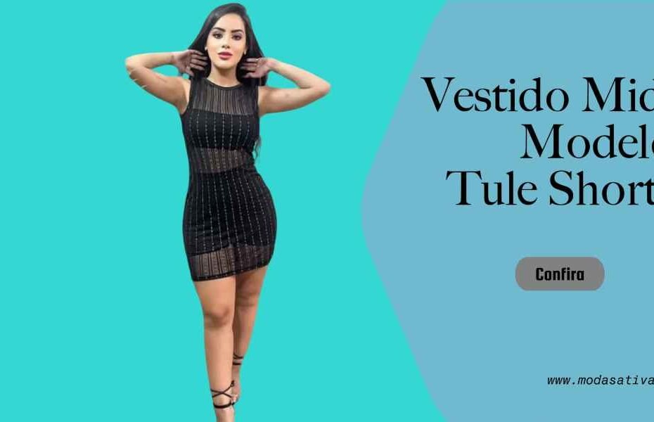 Modelo Vestido Midi Modelo Tule na cor preto