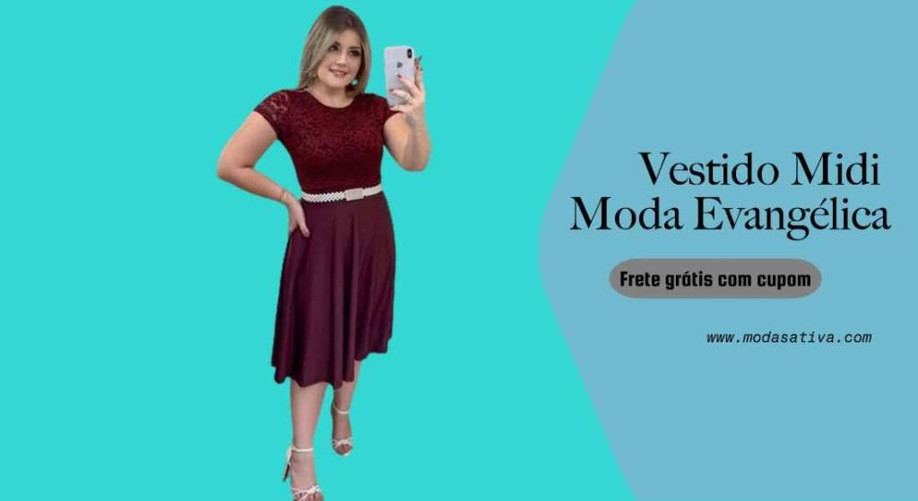 Vestido Feminino Midi Moda Evangelica Madrinha Festa Civil Gode Renda Manga Curta