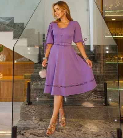 Vestido Midi Evangélico: Elegância na cor lilás