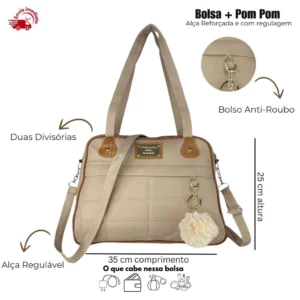 Modelo da Bolsa Feminina Média + Chaveiro Com demididas totais.
